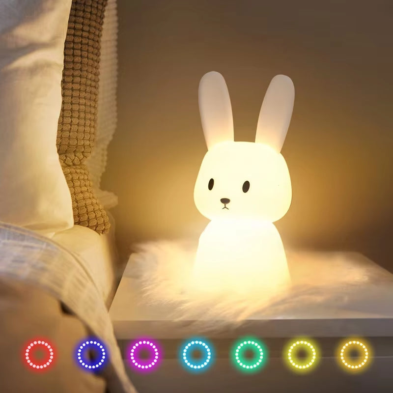 Night Light for Kids Room Cute Bunny Lamp Gifts for Nursery Girls Boys Toddler Kawaii Room Decor USB Silicone Rabbit Night Light