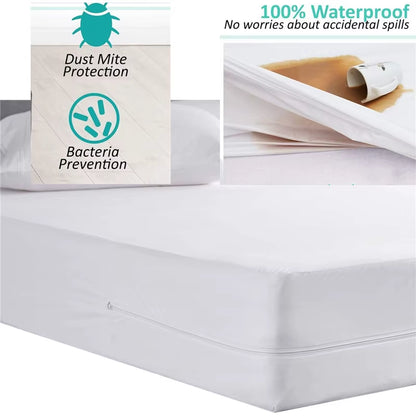 Zipper Waterproof Mattress Protector Cover with Zipper Cot Baby Bed Fitted Sheet Bed Cover All round Protection Single Double