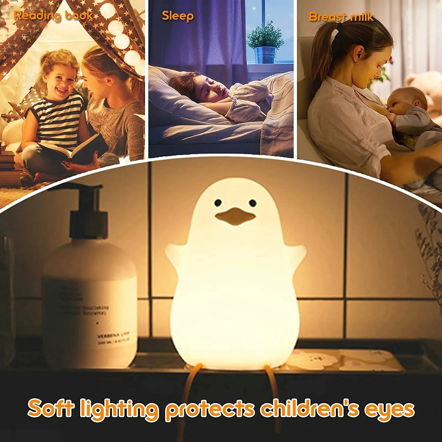 Cute Duckling Night Light Silicone Patting Lamp Duck Lamp for Kids USB Rechargeable LED Bedside Lamps Touch Control Night Lamp