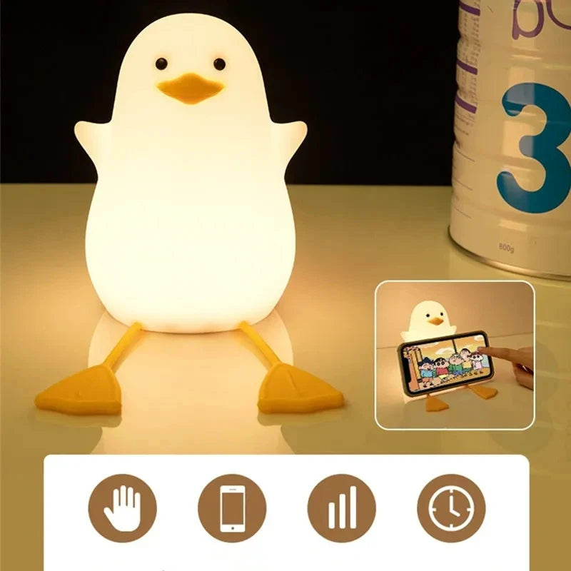 Cute Duckling Night Light Silicone Patting Lamp Duck Lamp for Kids USB Rechargeable LED Bedside Lamps Touch Control Night Lamp