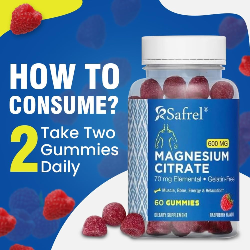 Magnesium Citrate Gummies 600Mg per Serving - 60 Vegan Gummies - Promotes Healthy Relaxation, Muscle, Bone, & Energy Support (60 Gummies (Pack of 1))