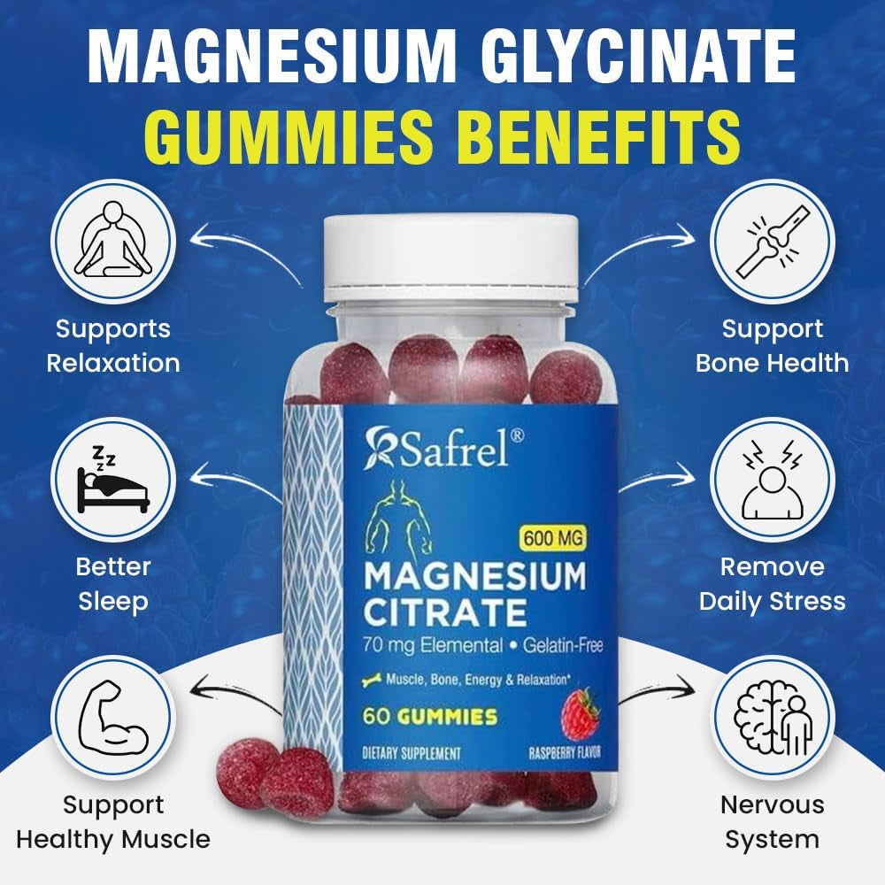 Magnesium Citrate Gummies 600Mg per Serving - 60 Vegan Gummies - Promotes Healthy Relaxation, Muscle, Bone, & Energy Support (60 Gummies (Pack of 1))