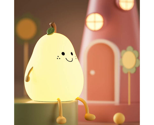 1Pc Cute Pear Night Light, LED Bedroom Sleep Bedside Light with Sleep Fun Pat Light, Multiple Light Colors