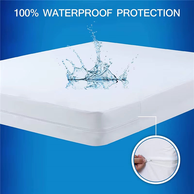 Zipper Waterproof Mattress Protector Cover with Zipper Cot Baby Bed Fitted Sheet Bed Cover All round Protection Single Double