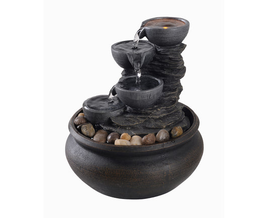 20 Cm 4-Tier Indoor/Outdoor Tabletop Water Fountain with LED Lights, Stone Gray