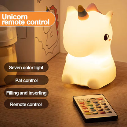 Unicorn Cute Silicone LED Night Light for Kids Children USB Rechargeable Cartoon Animal Bedroom Decor Touch Night Lamp for Gifts