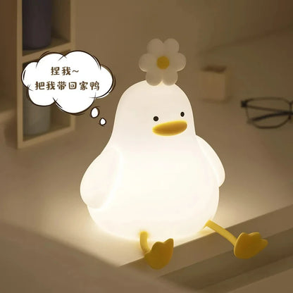 Cute Duckling Night Light Silicone Patting Lamp Duck Lamp for Kids USB Rechargeable LED Bedside Lamps Touch Control Night Lamp