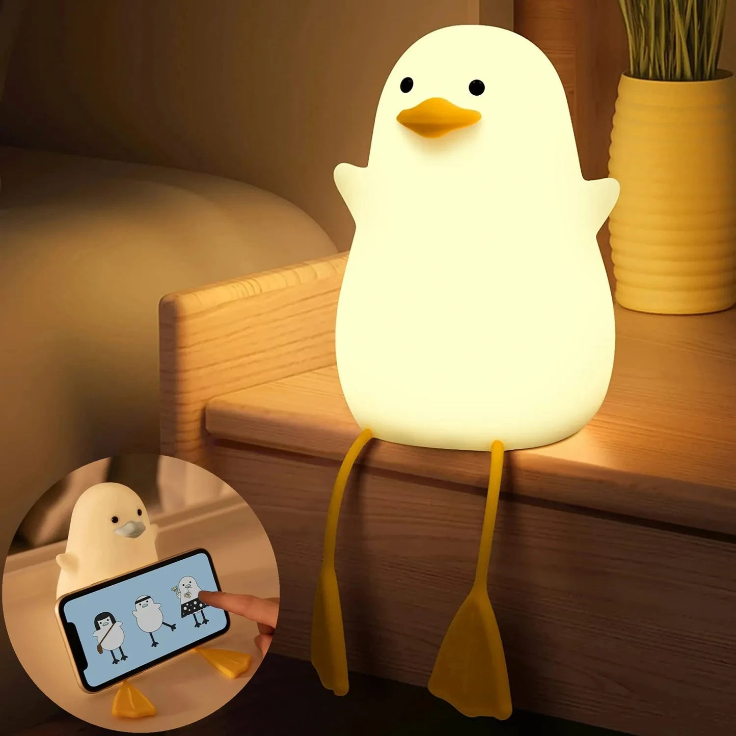 Cute Duckling Night Light Silicone Patting Lamp Duck Lamp for Kids USB Rechargeable LED Bedside Lamps Touch Control Night Lamp