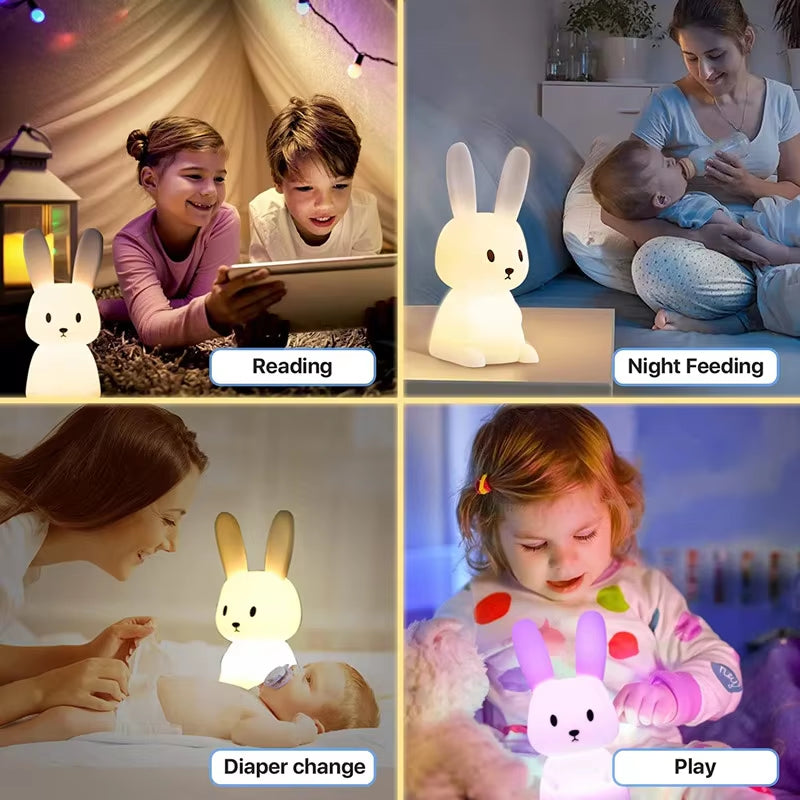 Night Light for Kids Room Cute Bunny Lamp Gifts for Nursery Girls Boys Toddler Kawaii Room Decor USB Silicone Rabbit Night Light