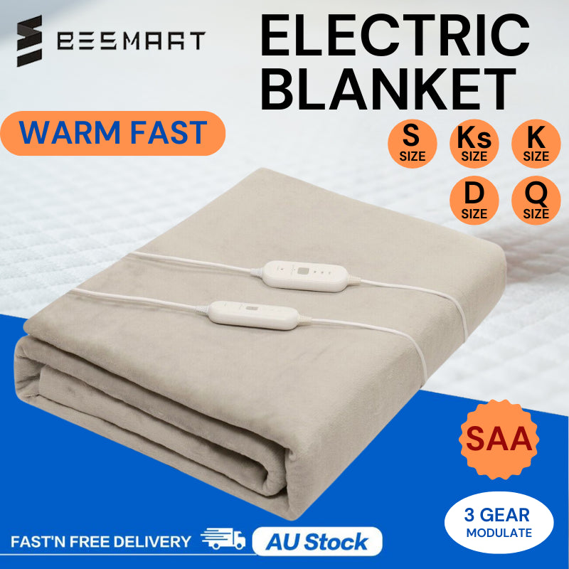 Electric Blanket Winter Warm Soft Velvet Heated under Pads Fully Fitted S/D/Q/K